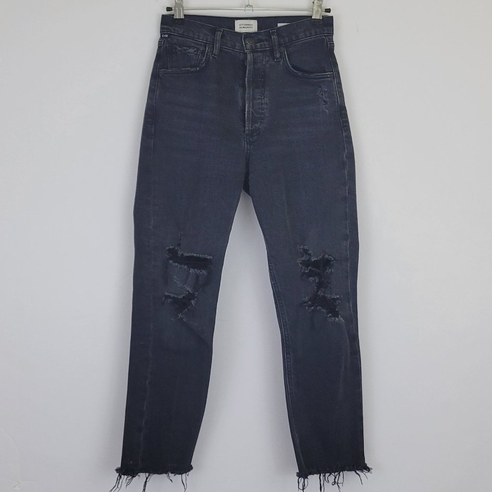 COH Charlotte High Rise Distressed Straight Cropped Destroyed Gray Jean
